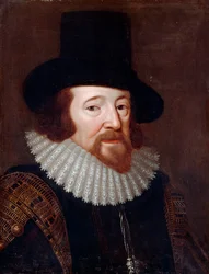 ""Portrett av Francis Bacon (1561-1626), engelsk statsmann og filosof"" Anonymt maleri rundt 1622 - Olje på lerret Dim 61x47 cm