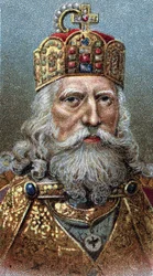Portrait of Charlemagne (742-814), King of the Franks - Charles the Great - Fra serien "" Leaders of Men"" - Chromolithography - English School, 20. århundre -