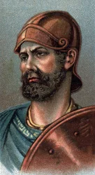 Portrett av Hannibal Barca - Portrett av Hannibal eller Annibal Barca (ca. 247-183 f.Kr.), karthagisk general og statsmann - Fra serien «Menneskenes ledere» - Kromolitografi - Engelsk skole, 20. århundre