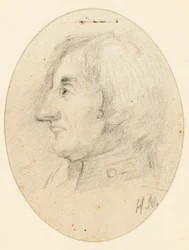 Portrett av Lord Nelson, hode og marinekrage, i profil ... inngravert med initialene HN nedenfor