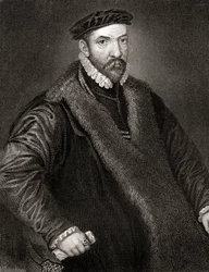Portrett av Sir Nicholas Bacon (1510-1579) fra Lodges British Portraits, 1823