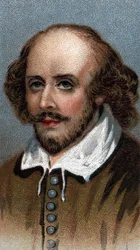 Portrett av William Shakespeare, engelsk dramatiker - Fra serien "" Leaders of Men"" - Chromolithography - English School, 20. århundre -