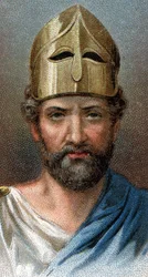 Portrett av den greske generalen og politikeren Pericles (494-429 f.Kr.) - Fra serien "" Leaders of Men"" - Chromolithography - English School, 20. århundre -
