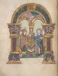 Presentasjon i tempelet, legg til. 49598, f.34v, fra Benedictional of St Aethelwold, 971-984 (vellum)