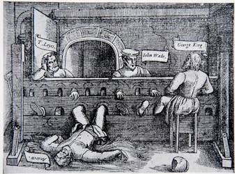 Prisoners in the Lollards Tower, fra Acts and Monuments av John Foxe (1516-87), 1563, illustrasjon fra The History of the Nation