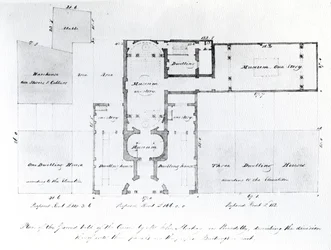 Foreslått planløsning for den egyptiske hallen, Picadilly, 1810 (blekk på papir)