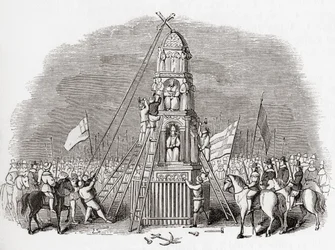 Puritanere ødelegger Cheapside Cross, også kjent som Eleanor Cross, London, England i 1643, fra Old England: A Pictorial Museum, publisert 1847