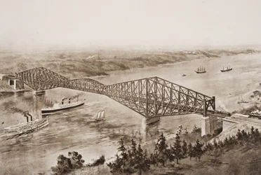 Quebec Bridge over St. Lawrence River, Canada, illustrasjon fra 