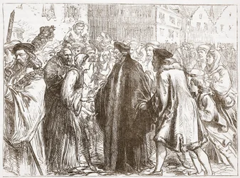Mottakelse av John Huss i Nürnberg, illustrasjon fra The History of Protestantism av James Aitken Wylie (1808-1890), pub. 1878