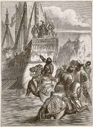Mottakelse av keiser Sigismund, illustrasjon fra Cassells Illustrated History of England (sepiafoto)