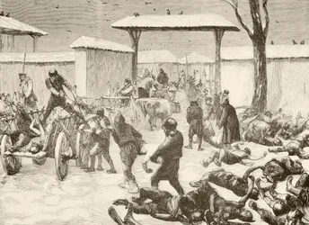 Gjenopprette de døde etter beleiringen av Plevna, Bulgaria i 1877 (litho)