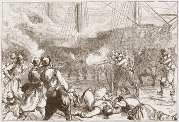 Repulse of the Spanish Soldiers at Amsterdam, illustrasjon fra The History of Protestantism av James Aitken Wylie (1808-1890), pub. 1878