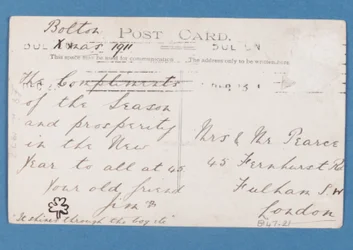 Baksiden av Bolton Wanderers FC-spillerpostkort, 1911-12