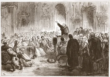 Roussel forkynner i Louvre, illustrasjon fra The History of Protestantism av James Aitken Wylie (1808-1890), pub. 1878