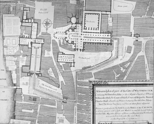 Ruten for Jakob IIs kroningsprosesjon fra Westminster Hall til Westminster Abbey