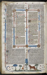 Kongelig 10 E IV fol. 294v Mann som angriper en okse, fra Smithfield Decretals (Decretals of Gregory IX) c.1340 (vellum)