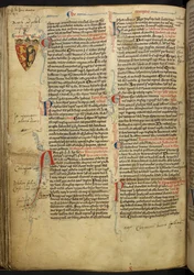 Royal 14 C.VII ff.86v Kantdekorasjon med våpenskjold av Richard Løvehjerte, illustrasjon fra 