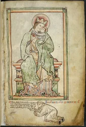 Royal 14 C. VII, f.6 Virgin and Child med kunstner, illustrasjon fra 