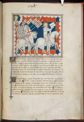 Kongelig 19 B.XV, f.37 Rytteren på den hvite hesten og hans tilhengere; John over, til venstre, fra 