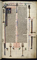 Royal 1 D I, f.1r, Jerome, brødre på søyler, fra Bibelen til William av Devon (vellum)