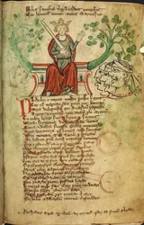 Royal 20 A. II f.8 Kong Richard I med sverd, på sin trone, illustrasjon fra 