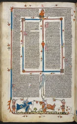 Royal MS 10 iv f.065v Knights Jousting med marginaldekor, illustrasjon fra 