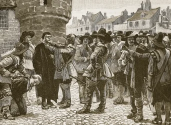 Royalistiske plottere på Salisbury som fornærmer sheriffen, illustrasjon fra Cassells Illustrated History of England (sepiafoto)