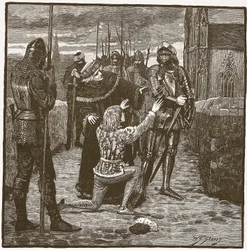 Rutland ber Clifford om å spare livet hans, illustrasjon fra Cassells Illustrated History of England (sepiafoto)