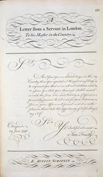 Eksempelbrev fra en mønsterbok med bokstaver, ca. 1740