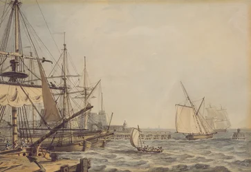 Skipsfart utenfor munningen av elven Hull, tidlig på 1800-tallet (blyant, penn, blekk og akvarell på papir)