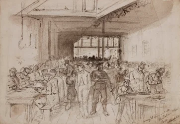 ?Shoreditch, Penny-middag på Australian Meat Company, ca. 1860 (blyant, blekk og vask på papir)