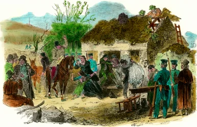 Sosiale forhold i Irland i 1848 utvisning av bønder (illustrasjon london news av 16. desember 1848)