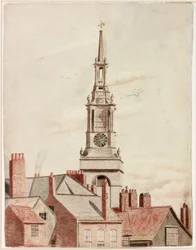 Spire of All Saints Parish Church (kroppsfarge, blyant og akvarell på papir)