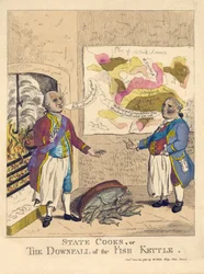 State Cooks, eller The Downfall of the Fish Kettle, pub. 1781 (håndfarget gravering)