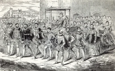 Statens fremgang for dronning Elizabeth, illustrasjon fra 'Cassell's Illustrated History of England'