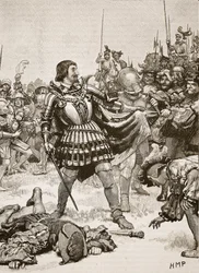 Overgivelse av Francis på slagmarken til Pavia, illustrasjon fra Cassells Illustrated History of England (sepiafoto)