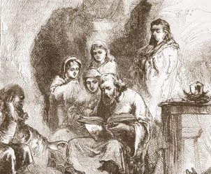 Taboritter som tilber i en hule, illustrasjon fra The History of Protestantism av James Aitken Wylie (1808-1890), pub. 1878
