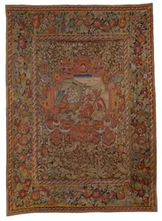 Tapetet hengende fra Chastleton House-settet, fødselen til Pharez og Zarah, sønnene til Juda og Tamas, fra 1. Mosebok XXXVIII, laget i Sheldon, England, ca. 1595 (ull)