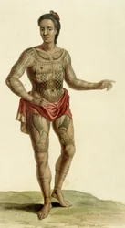 Tatoveret hawaiisk kriger, 1824