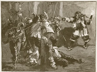 The Assault of John Coventry, illustrasjon fra Cassells Illustrated History of England (sepiafoto)