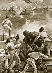 Den britiske flåten bombarderer havnene i Alexandria 11. juli 1882