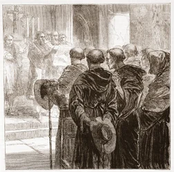 Rådmenn som oppløser den augustinske munkeorden i Zürich, 1524, illustrasjon fra The History of Protestantism av James Aitken Wylie (1808-1890), pub. 1878