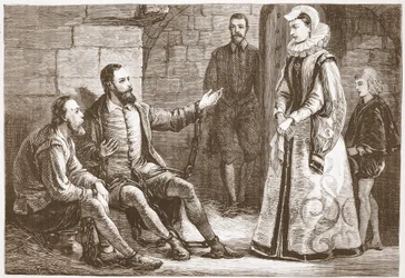 Grevinnen av Reux besøker De Bray og La Grange i fengselet, illustrasjon fra The History of Protestantism av James Aitken Wylie (1808-1890), pub. 1878