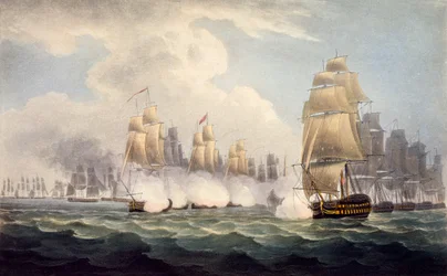 The Defeat of the French under Linois av Commodore Dances Squadron, 15. februar 1804, fra The Naval Chronology of Great Britain, av J. Ralfe