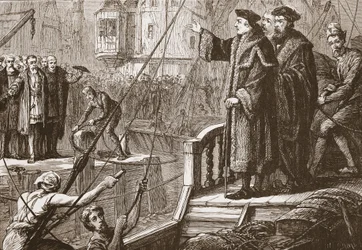 The Departure of Erasmus from Basel, illustrasjon fra The History of Protestantism av James Aitken Wylie (1808-1890), pub. 1878