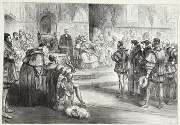 Kurfyrsten av Sachsen leser protesten ved Diet of Spires, illustrasjon fra The History of Protestantism av James Aitken Wylie (1808-1890), pub. 1878