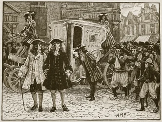 Den engelske fullmektig fornærmet i gatene i Utrecht, 1712, illustrasjon fra Cassells Illustrated History of England (sepiafoto)