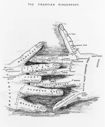 Frontier Fingerpost som skisserer North-West Frontier of British India, fra Gun-Running and the North-West Frontier av Arnold Keppel, utgitt 1911