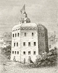 Globe Theatre, Southwark, fra «Englands nasjonale og hjemlige historie» av William Hickman Smith Aubrey (1858-1916), utgitt i London, ca. 1890