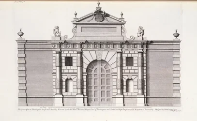 Den store porten ved Burlington House, Piccadilly, fra "Vitruvius Britannicus or The British Architect" av Colen Campbell